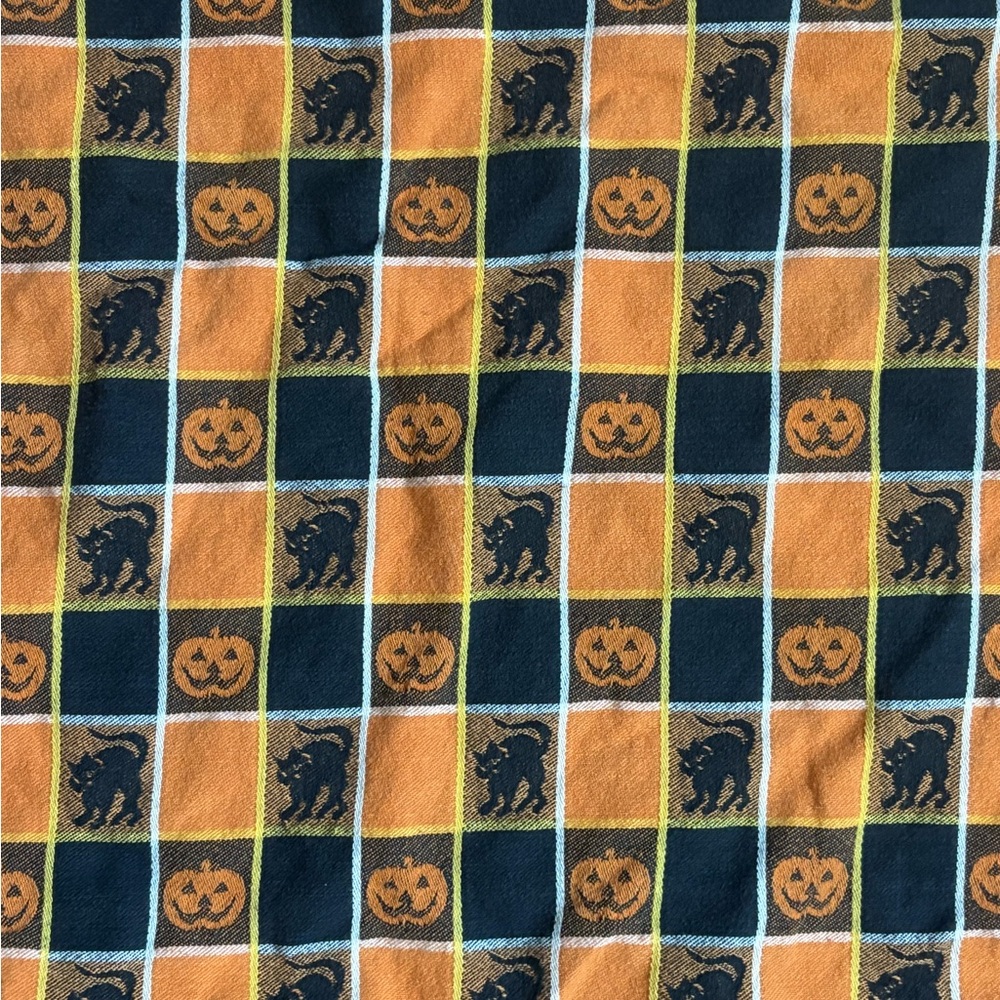 Vintage Cotton Halloween Themed Tablecloth with Cats and Pumpkins 72inx54in